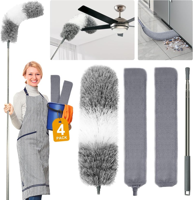AURUZA 4 Pcs Dusters for Cleaning, 2 in 1 Microfiber Dusters and Retractable Gap Dust Cleaner with 1 Microfiber Dusting Cloths Long Handle 30-100 Inches Extension Pole for Ceiling Fan Cleaning Supplies - Image 1